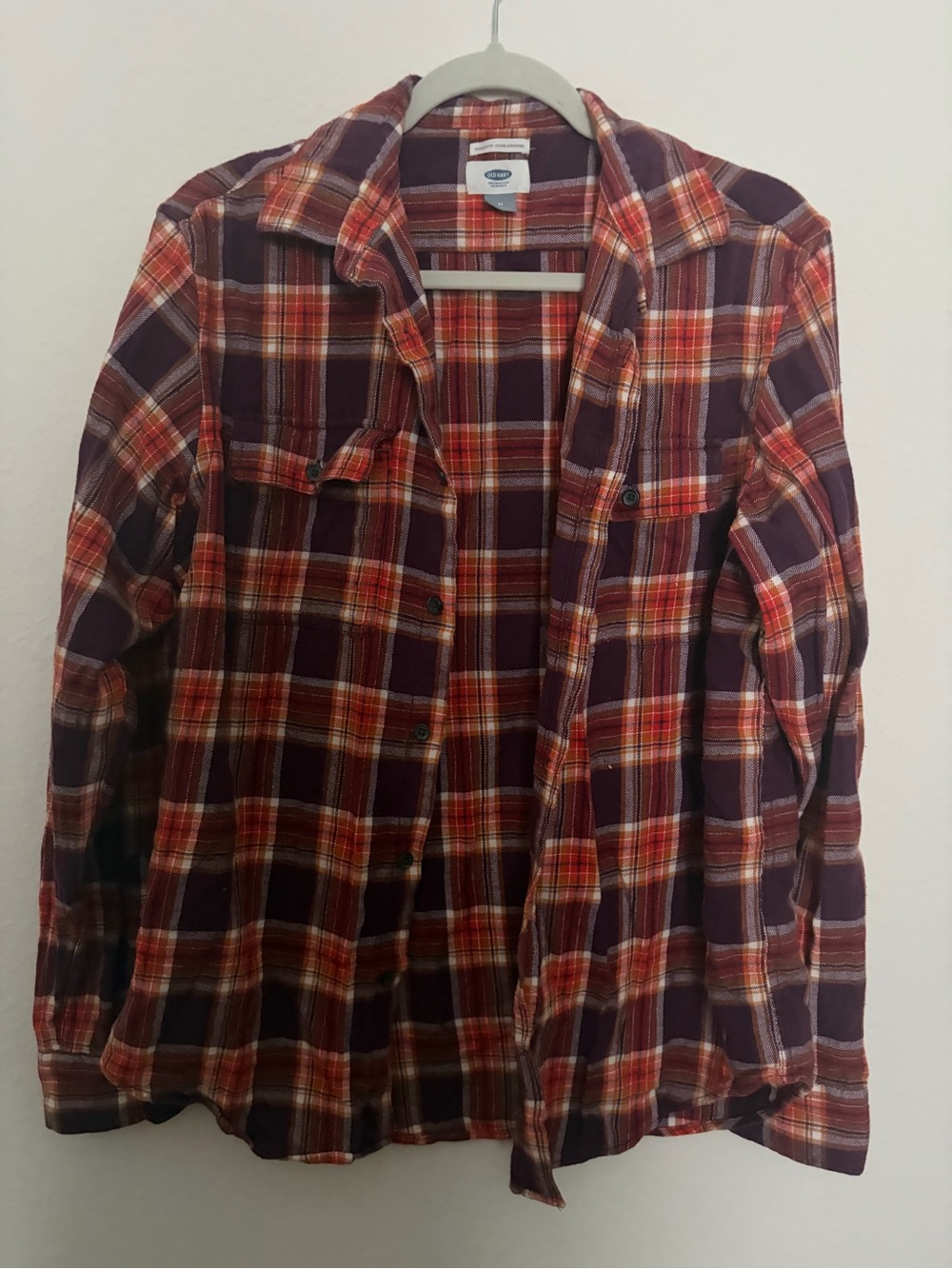 Old Navy Plaid Button-Down Shirt - Maroon , Purple, Red, Cream, & Orange